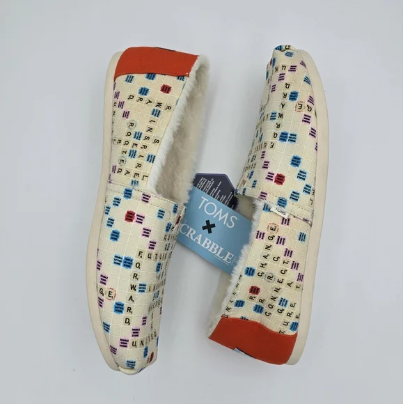 NWT TOMS Scrabble Gameboard Print Faux Fur Lined Alpargata Slip-ons, Women's 12 - Picture 9 of 16